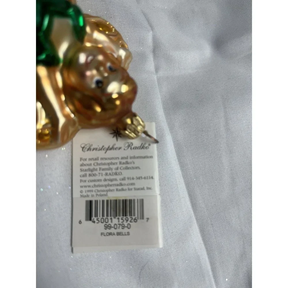 Vintage Radko Fairy 1999 *Flora Bells* RARE 3d Glass Ornament Christmas Blue Grn